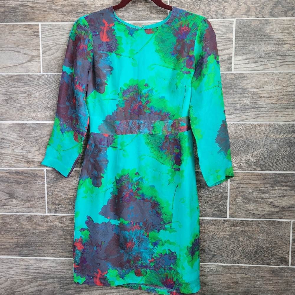 J. CREW Shift Sheer Silk Dress Size 2 Green